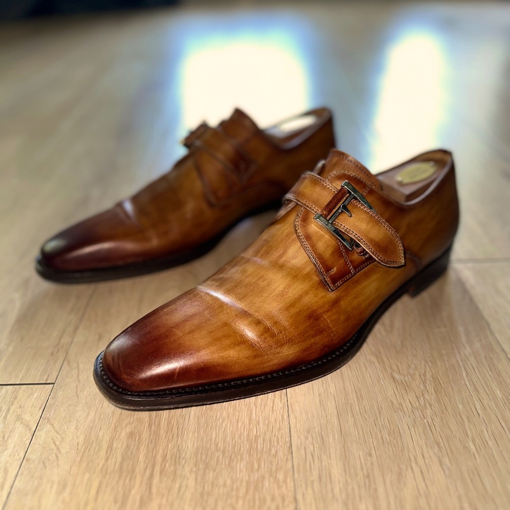 Magnanni Brown Single Monk Strap Dress Shoes Size 9.5 D MENS